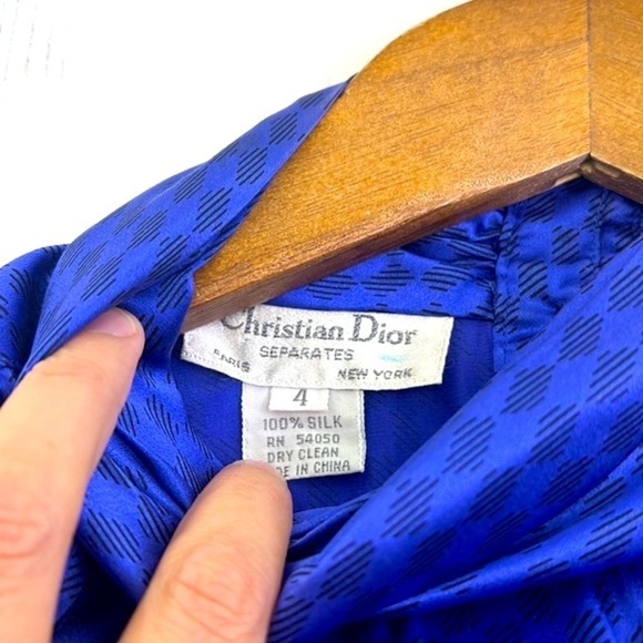 Christian Dior - 100 % Silk Vintage Turtleneck With Black Checkered Blouse SZ 4 - Picture 10 of 13